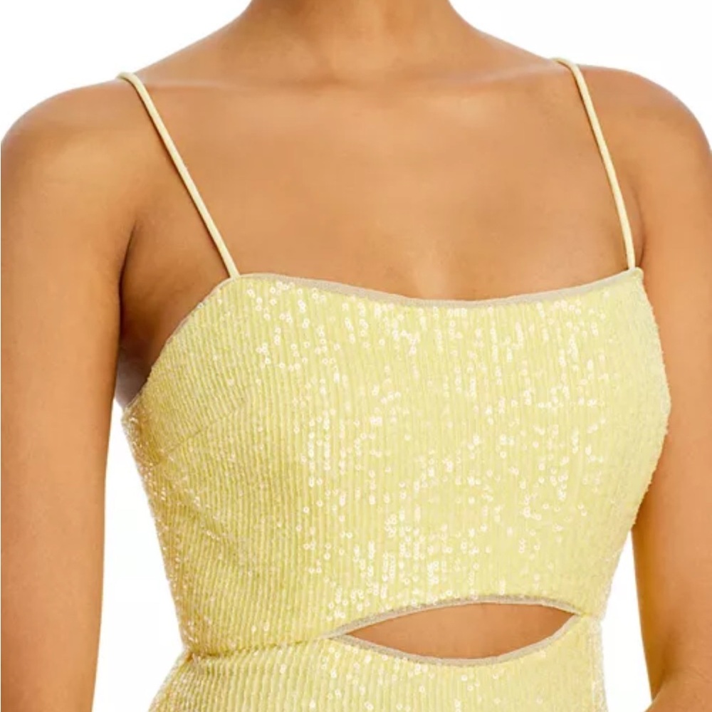 Aqua Cutout Waist Sequin Column Gown in Yellow, Size 8, NEW - Picture 9 of 9